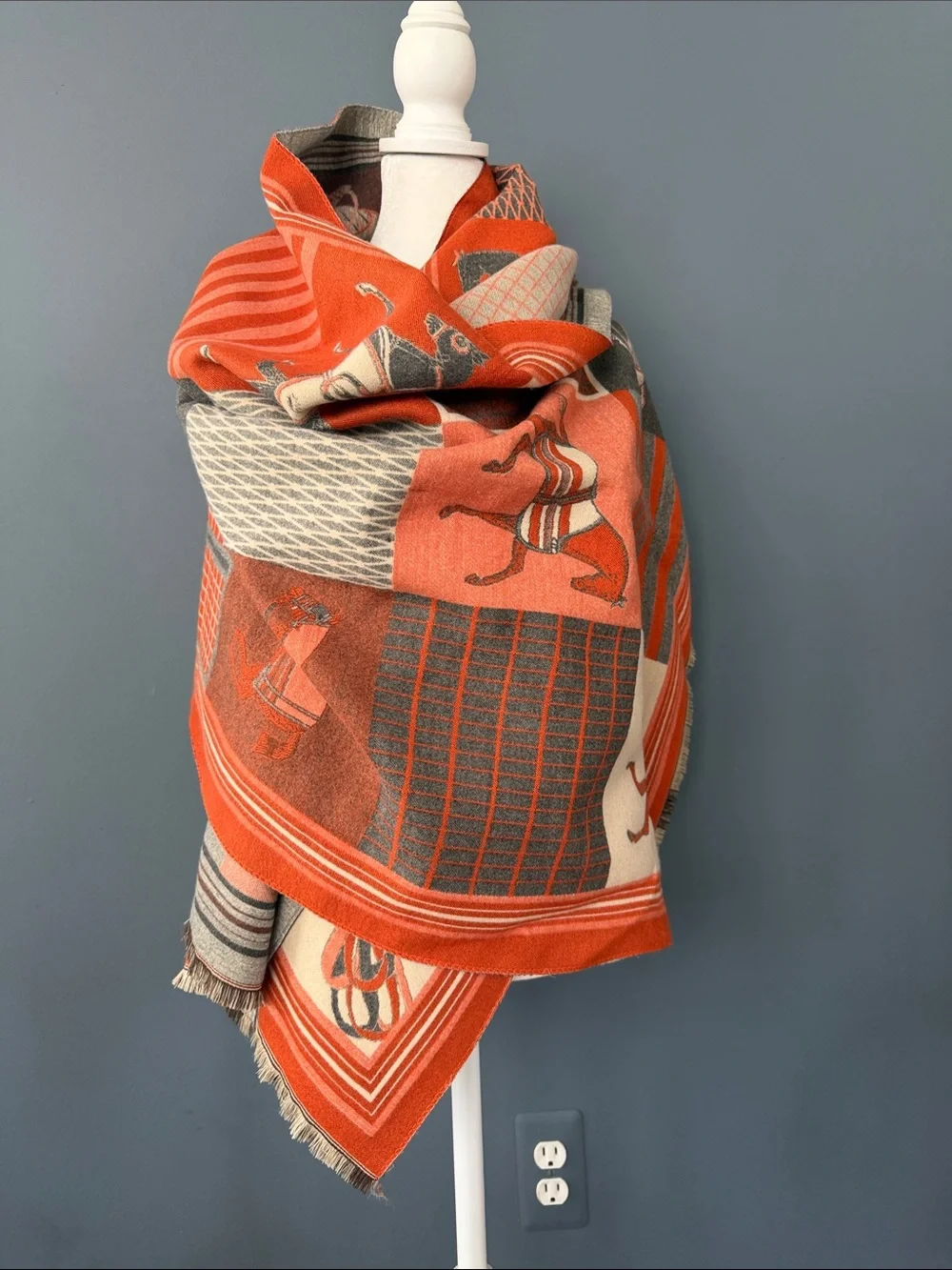 Classic Equestrian Orange & Gray Shawl
